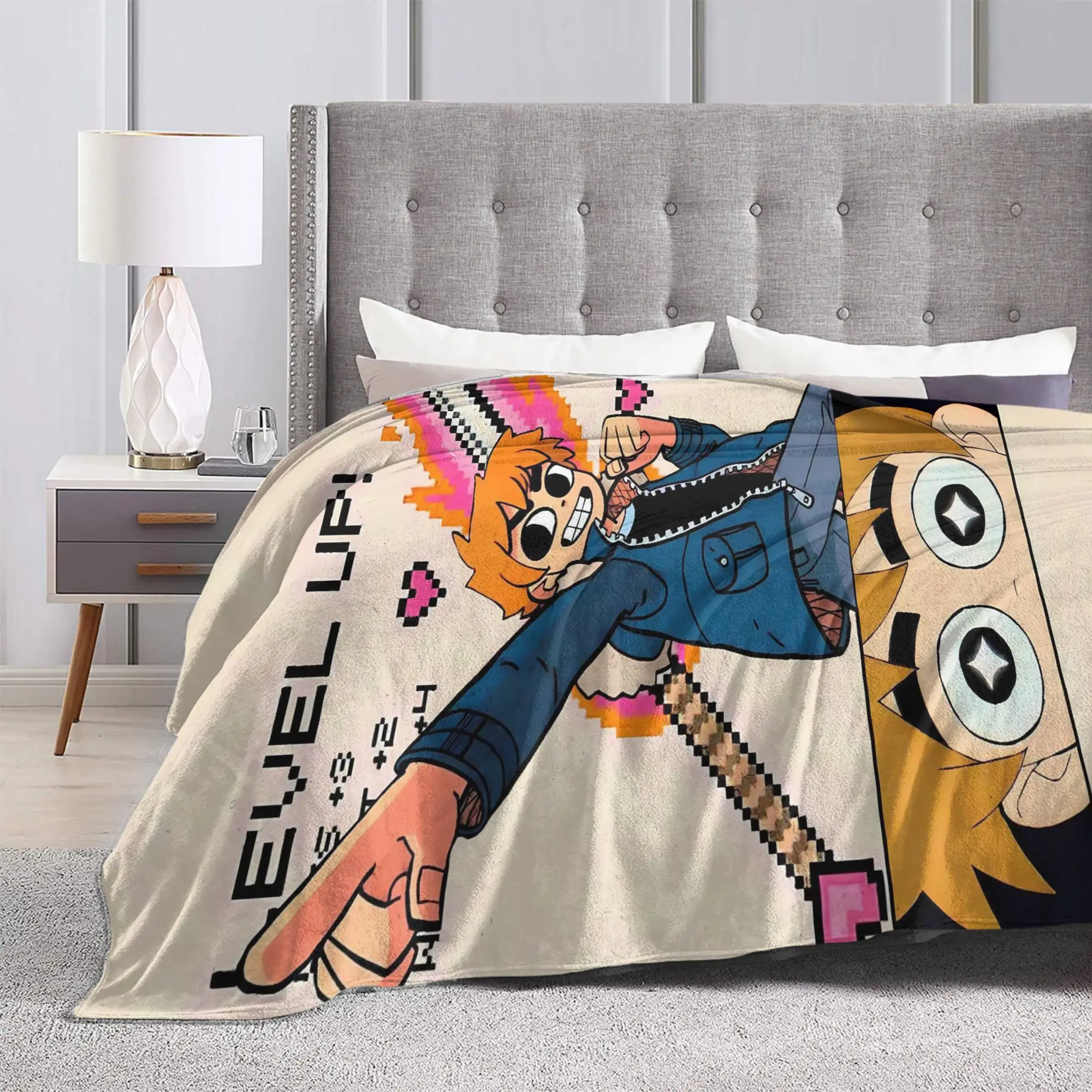Scott Pilgrim Guitar Jump Flannel Blanket Winter  Soft Warm Throw Blanket for Girls Boys Couch Bed Aesthetic Bedspread Sofa Bed