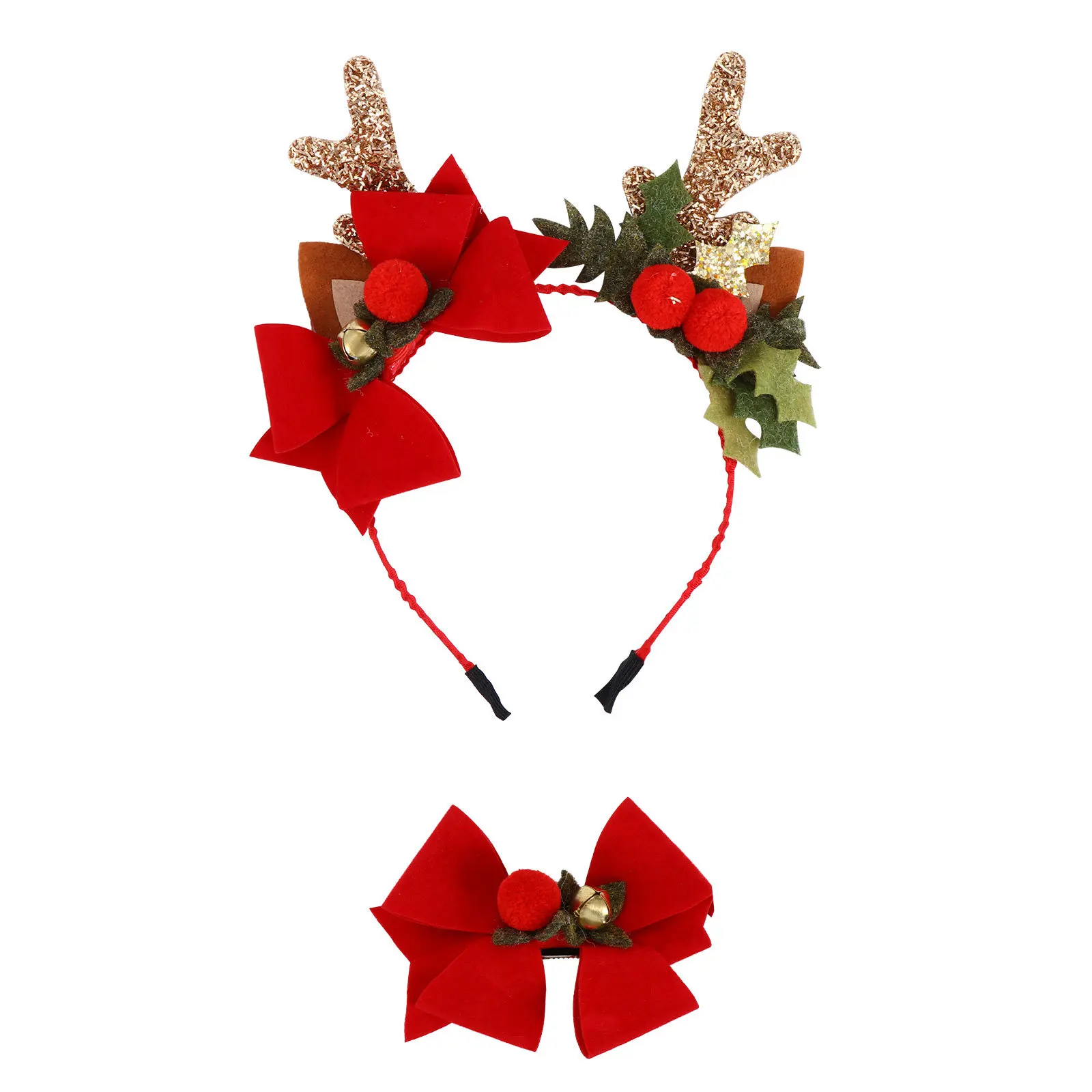 

2Pcs Reindeer Antlers Headband Christmas Party Hair Hoop Bowknot Hair Clip Xmas Antler Hairpin Antler Hairpin Bowknot Barrette