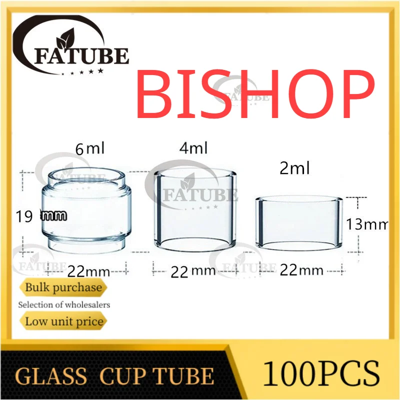 

FATUBE 100pcs Bubble Glass Cups for Bishop MTL 2ml 4ml 6ml clear Spare Measuring cup GLASS TUBE