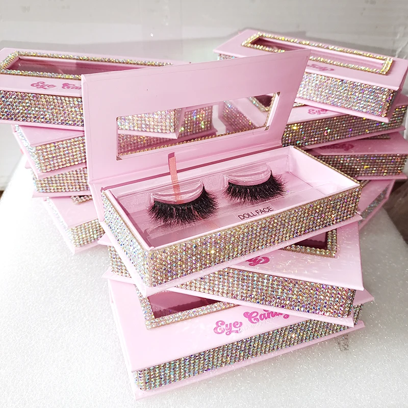 Customize Eyelash Packaging Wholesale Bulk 3d 25mm Mink Pink Lashes Case Glitter Diamond Eyelashes Package Custom Logo Lash Box