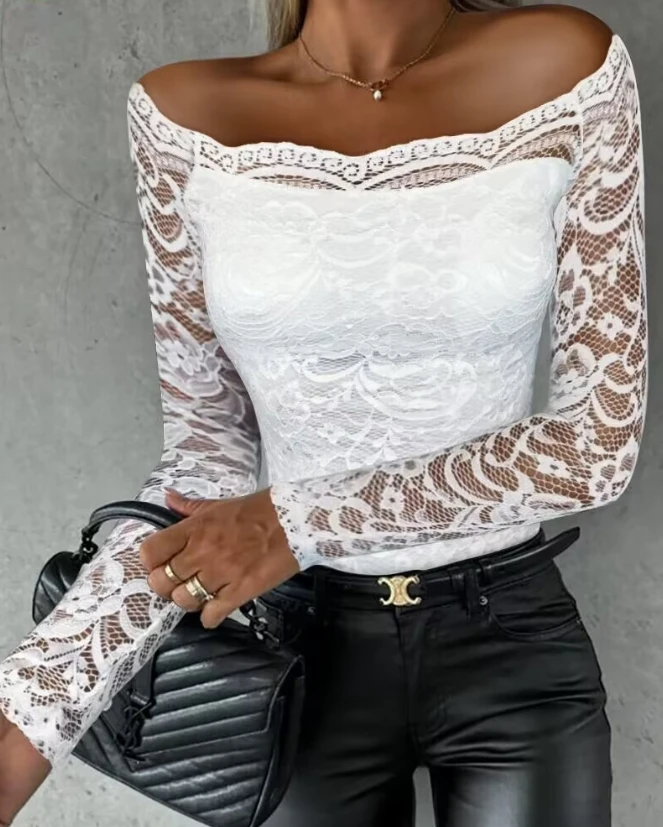 

Off Shoulder Long Sleeve Lace Sexy Top Latest 2023 Fashion Women's Wear Hot Selling Spring/summer