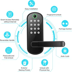 WIFI Smart Door Lock Biometric Fingerprint Door Lock Digital Electronic Lock with Password/Key/Keypad/ Fingerprint/ APP Unlock