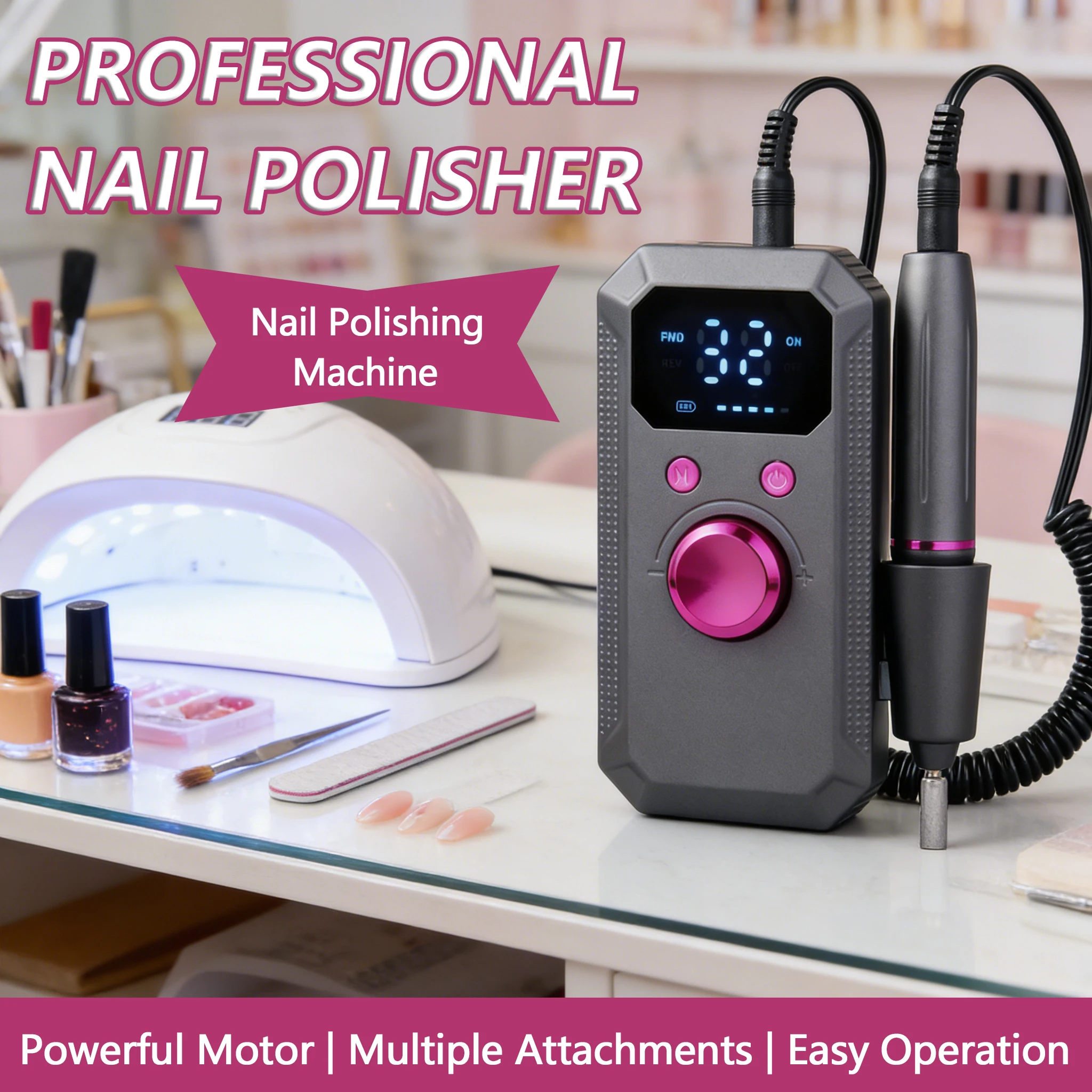 

Профессиональная электрическая машинка для маникюра, портативный фрезер с HD-дисплеем, низкий уровень шума, сменные насадки для нейл-арта, инструмент для шлифовки ногтей