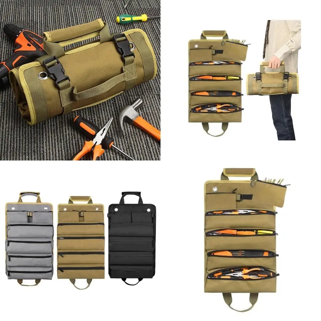 

R9UF Multifunctional Tool Roll Up Bag for Mechanic Carpenter Electrician Tool Protecting/carrying Tool for Small Piller