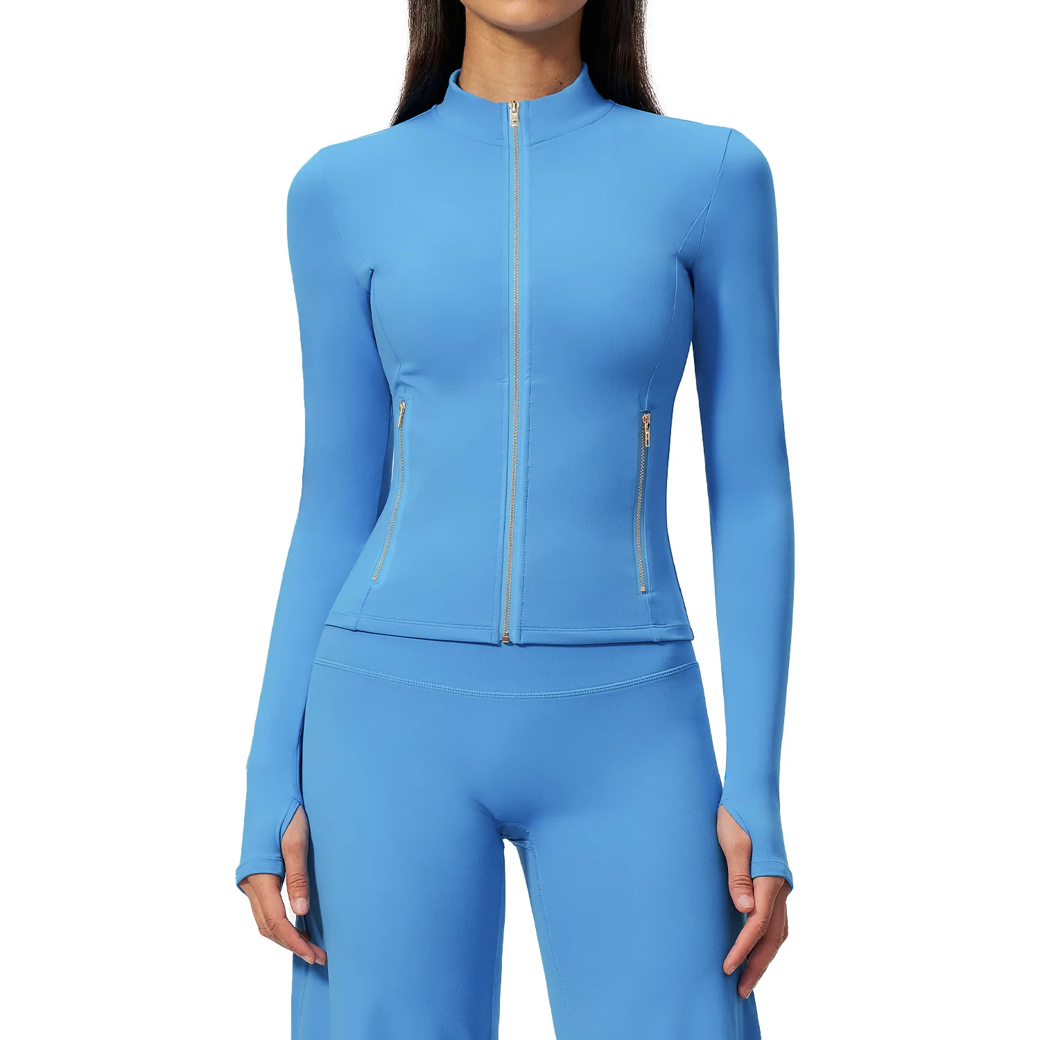 DINGPAI Yoga Slothes Women Top Standing Collar Long Sleeved Sports Jacket Running Training Fitness Top Windproof Running Suit