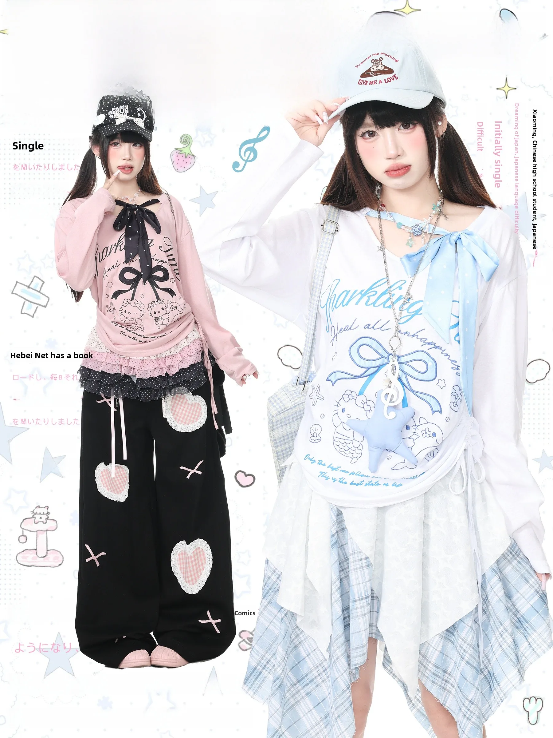 

Blue Ghost Park Languid Park Polka Dot Bow Tie Long Sleeve T-Shirt Women Summer Casual Breathable Sun Protection Top