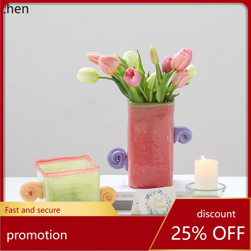 

Zml handmade cute square cylinder vase - perfect for fresh flowers, dining tables, and tv consoles - glass bottle