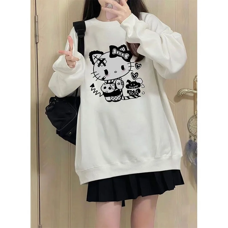 Sanrio Japanese Soft Girl Hello Kitty Sweatshirts Sweet Cool Girl Preppy Style Clothes Cute Top for Women 2000s 2024 Spring New