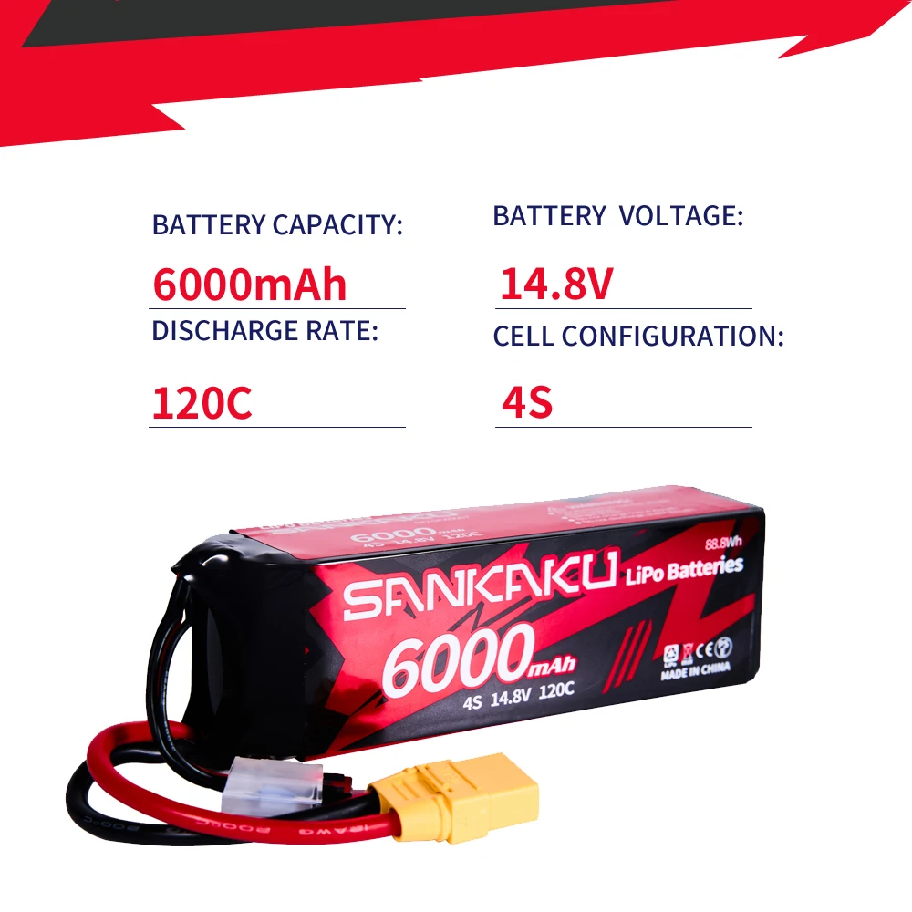 

Аккумуляторная батарея SUNKAKU 4S Lipo, 14,8 в, 6000 мАч, 7300 мАч, 120C с разъемом XT90 для радиоуправляемой багги, автомобиля, грузовика, танка, гоночного хобби