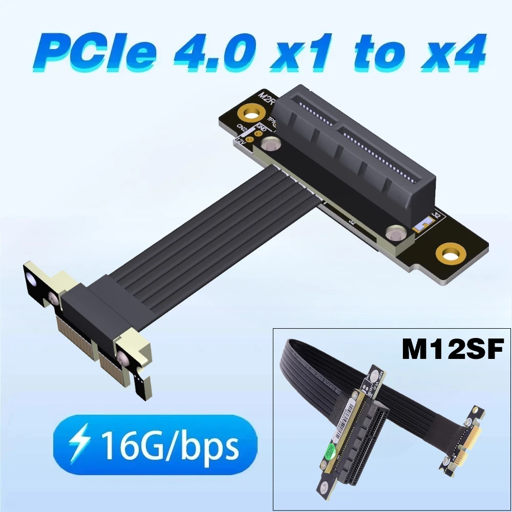 Gen4 Riser Card PCIE 4.0 x1 To x4 PCI Express PCI-E 4X NVMe SSD to 1X PCI E Riser Extender Ribbon Wire 90 Degree Right Angle GPU