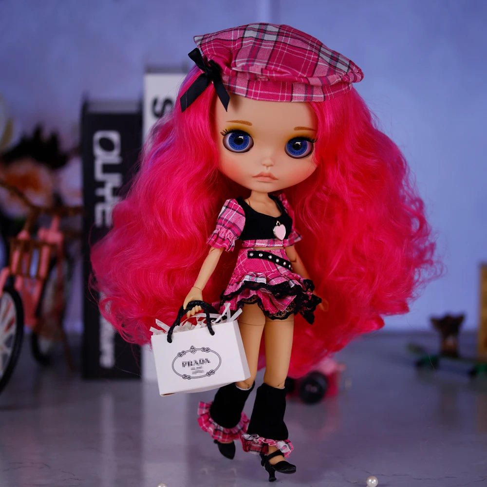 Lalka Blyth ICY DBS, skala 1/6, 30 cm, cierna skóra, matowe twarzy, różowe włosy, lalka dziewczynka BJD, zabawka, prezent