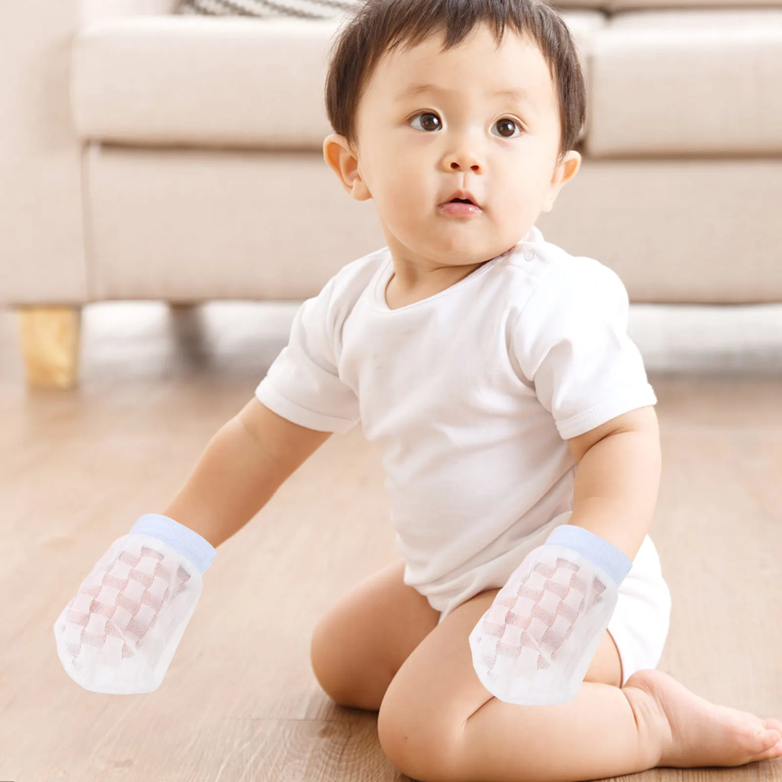 

2Pairs Infant Ice Silk Mittens Hand Protectors Soft Gloves Newborn Anti-Scratch Face Protection Newborn Glove