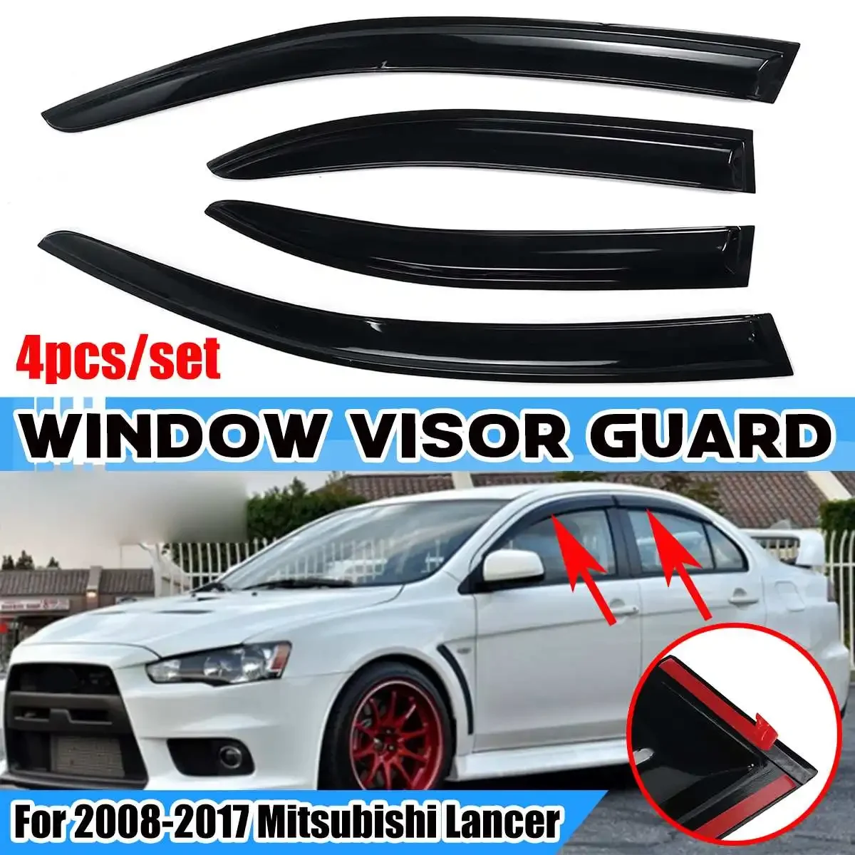 

NEW 4 Pcs Black Car Side Window Visor Guard Vent Cover Trim Awnings Shelters Protection Guard For Mitsubishi Lancer 2008-2017