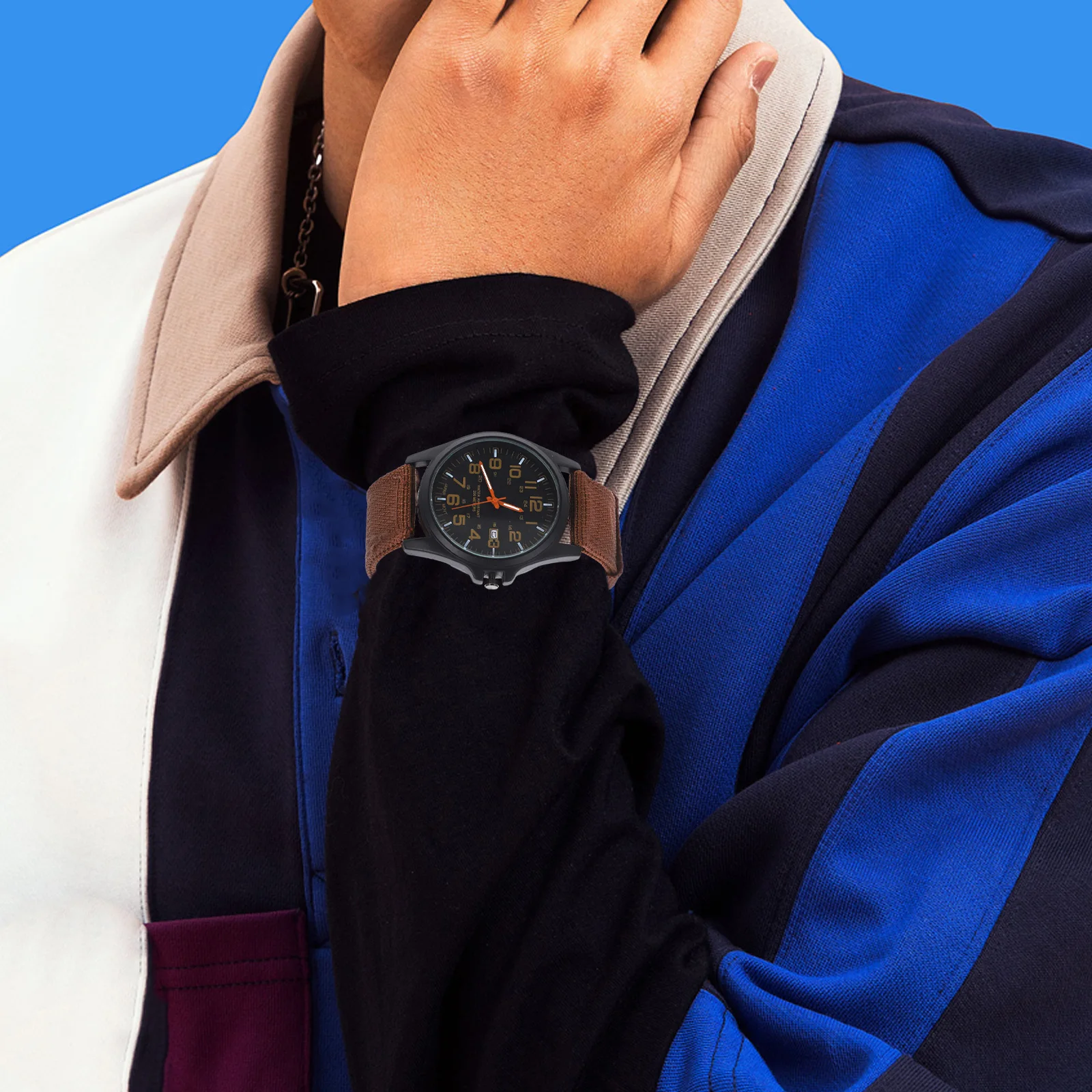 

Man Quartz Wrist Watch Nylon Band Brown Fashion Sports Calendar Stylish Male Watch Stylish Men Wristwatch