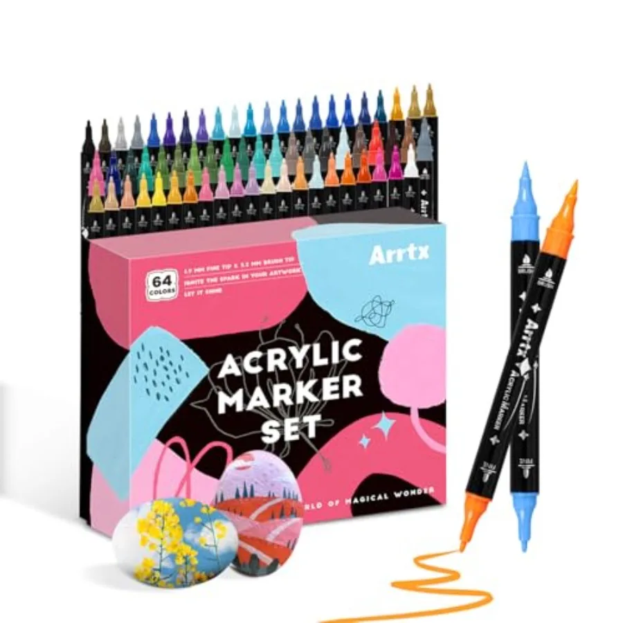 

Paint Markers Paint Pens Colors Acrylic Paint Pens Dual-Tip for Rock Painting Ceramic Wood Plastic Scrapbooking Brush Lettering