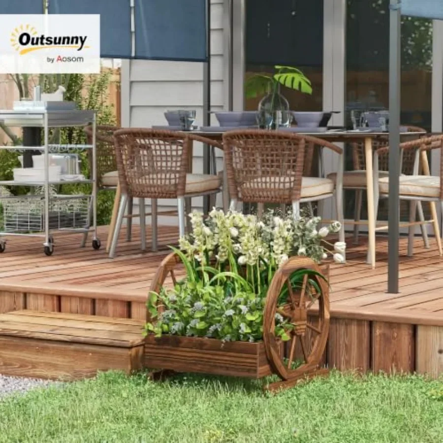 3-Tier Raised Garden Bed Wooden Wagon Planter Boxes 24
