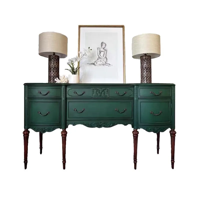 

Entry cabinet Solid wood carving flower meal side Storage Living room wall decorative