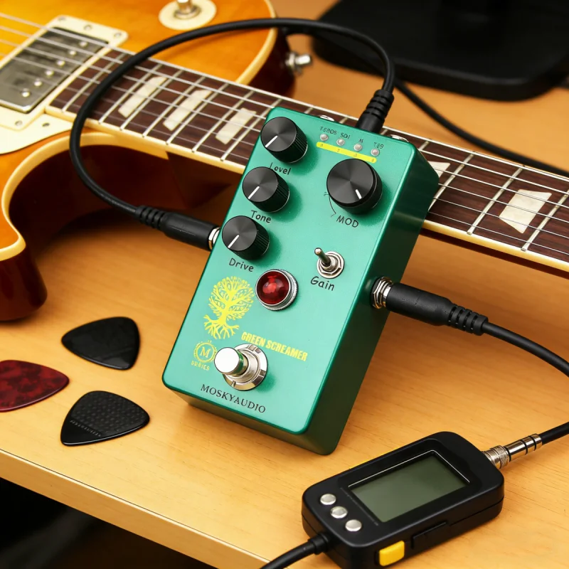  MOSKY Green Screamer Guitar Effect Pedal 4 Mode Switch Guitar Amplifier with Effects Selection Knob/Compact Guitar Effector