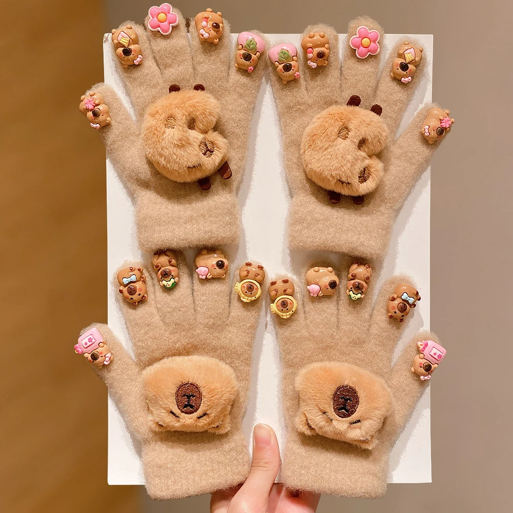 

Перчатки Capybara из 4 предметов: коричневые трикотажные, теплые, эластичные манжеты. Катание на лыжах/велоспорт/ежедневно — необходимое для холодной погоды.