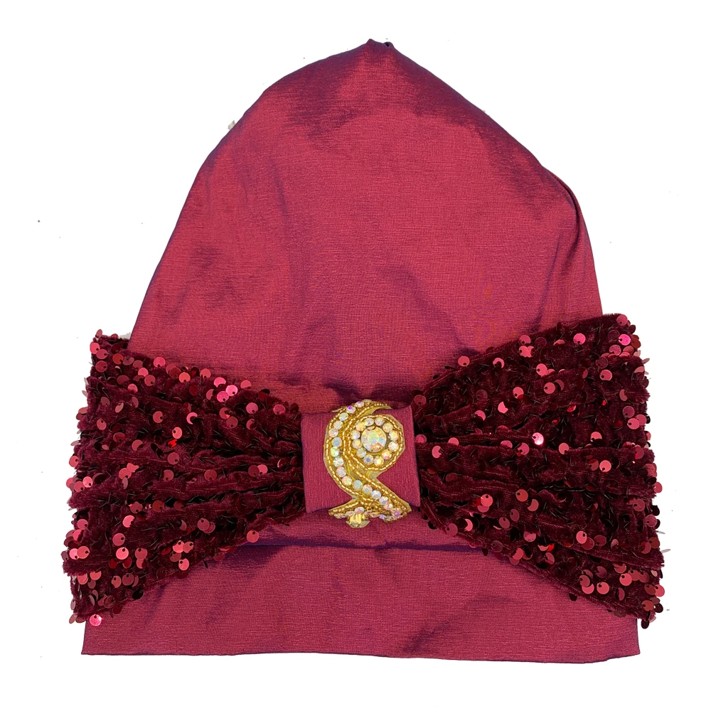 Sequins Turban Cap for Women Afrcian Lady Head Wraps Muslim Turbans Hat Nigeria Headwear Headtie Turbante Mujer