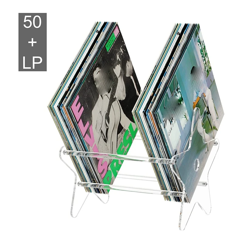 Clear Vinyl Record Storage Holder - Record Display Stand For Albums 12 Inch Acrylic Desktop Vinyl Shelf Holds 50 Lps