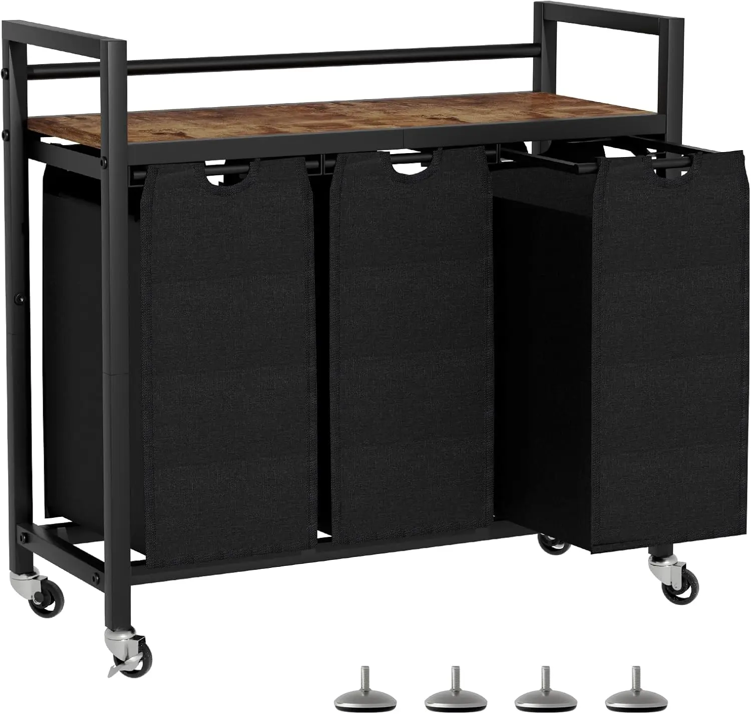 

3-Bag Laundry Sorter Basket with Wheels & Shelf, Removable Compartments for Bedroom Bathroom