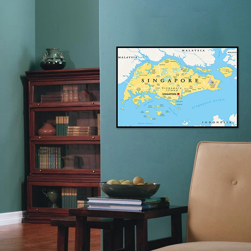 59*42cm mapa do singapura não-tecido pintura em tela parede sem moldura impressão decorativa imagem arte cartaz decoração para casa