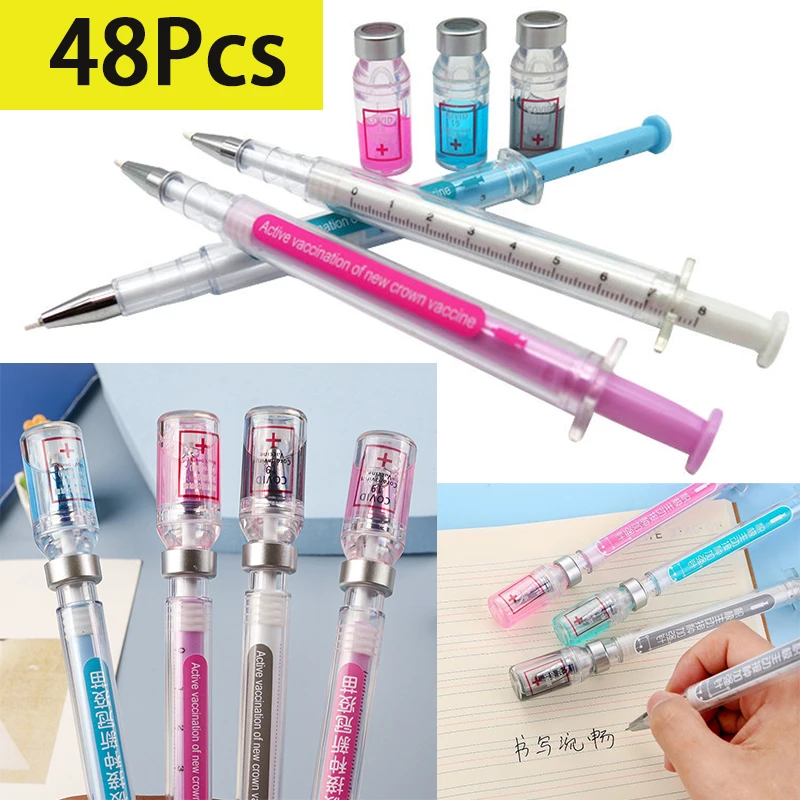 

48Pcs Liquid Syringe Injector Shape Gel Pen School Cute Nurse Pen for Student Writing Stationery Office Supplies Small gifts