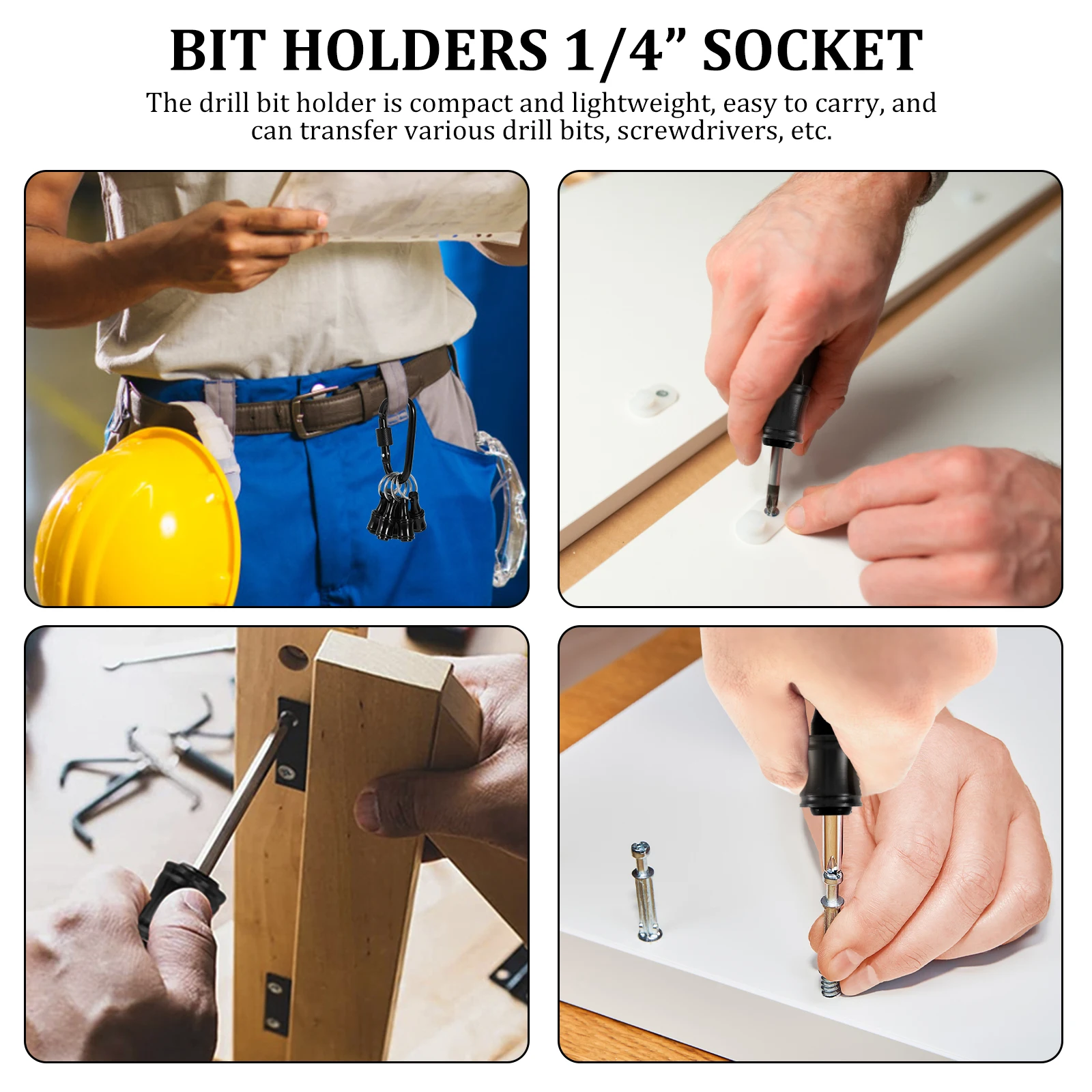 Bithalter mit Karabiner, 1/4 Zoll Sechskantschaft, Legierung, Schraubendreher-Bits-Halter, Schnellwechsel-Verlängerungsstange, Schlüsselanhänger, Bohrschrauben-Adapter – Detail 6