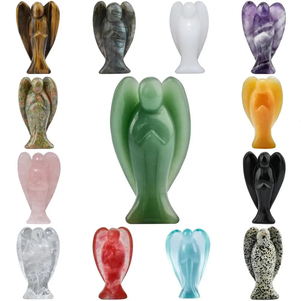 

TUMBEELLUWA 3 Inches Crystal Gemstone Carved Guardian Angel Figurine Healing Pocket Stone Statue For Home Decor