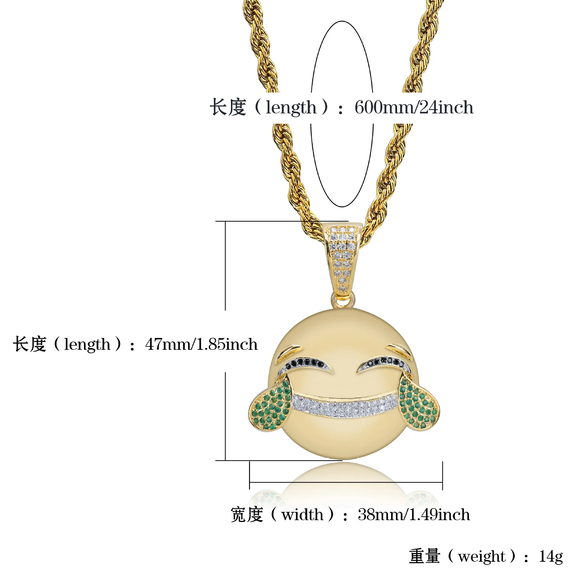 Hip Hop AAA CZ Zircon Paved Iced Out Bling Gold Color Laugh Tears Expression Pendants Necklace for Men Rapper Jewelry