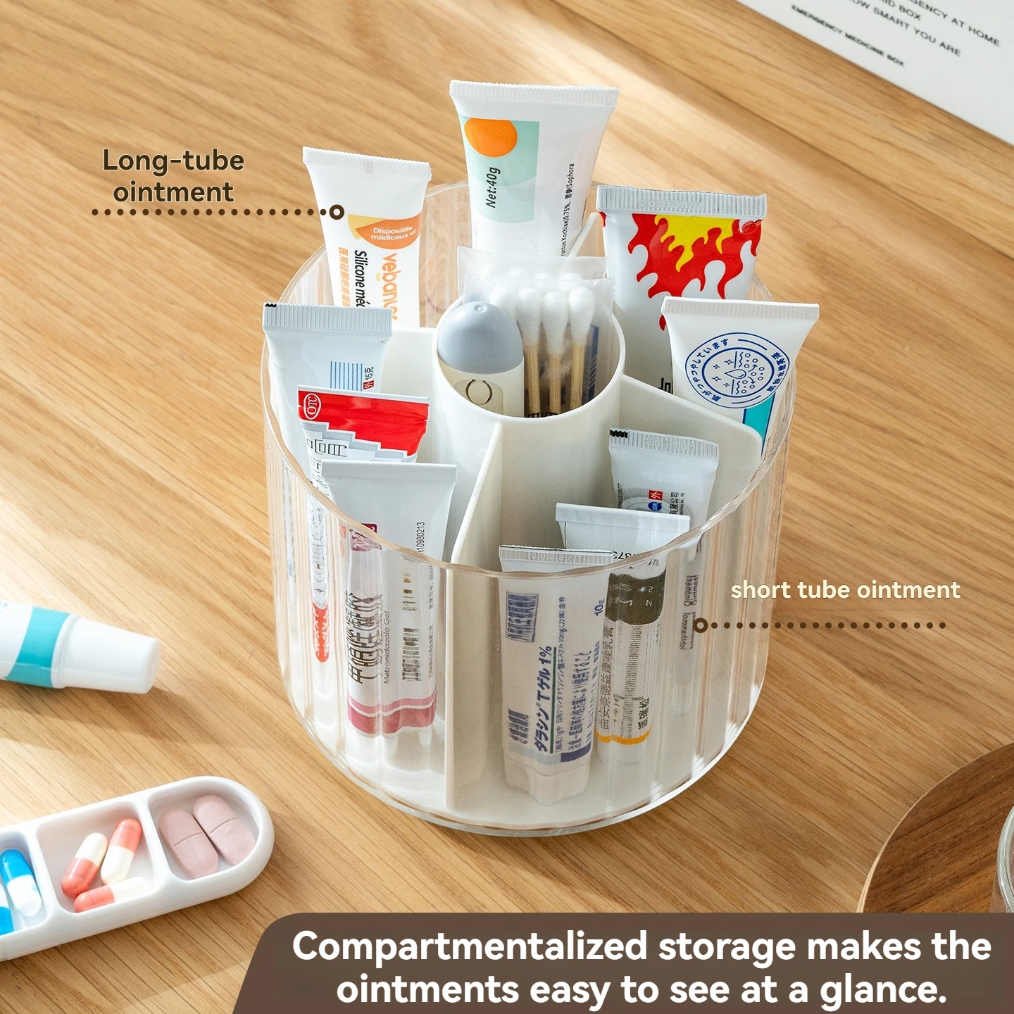 1PC Rotating Transparent Storage Box Ointment Sorting Tube Cream Organizer Desktop Medication Plastic Storage Rack