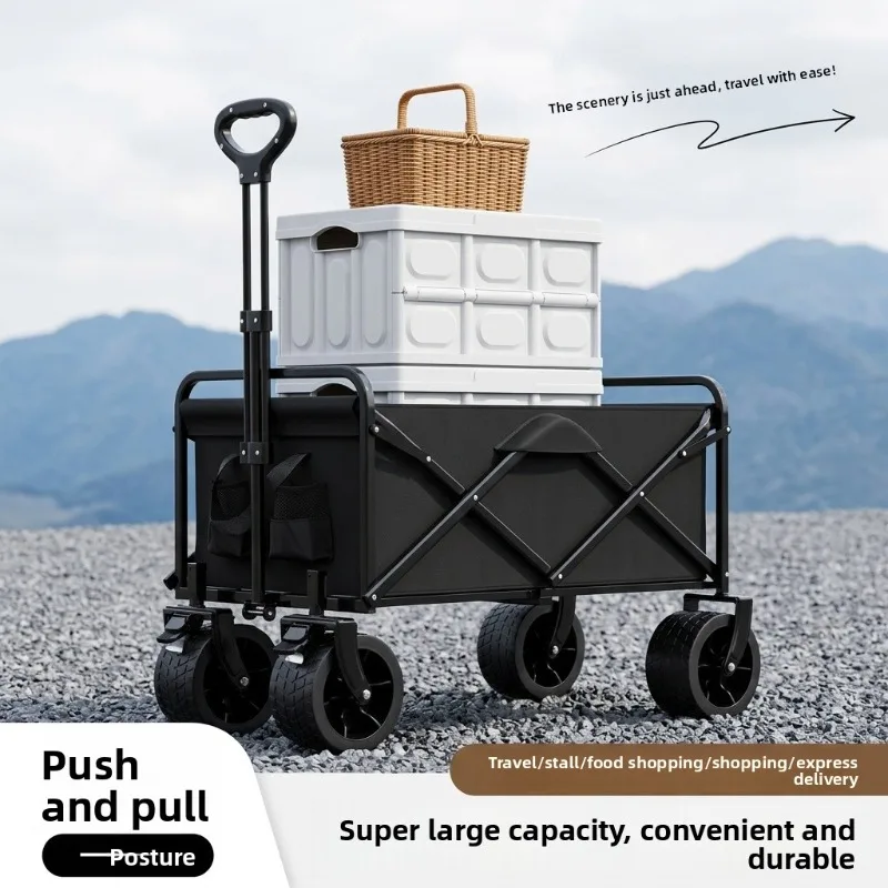 Camping Cart Outdoor Picnic Pull Handle Foldable Large Size Night Market Stall Outdoor Camping Foldable Cart Shopping Trolley