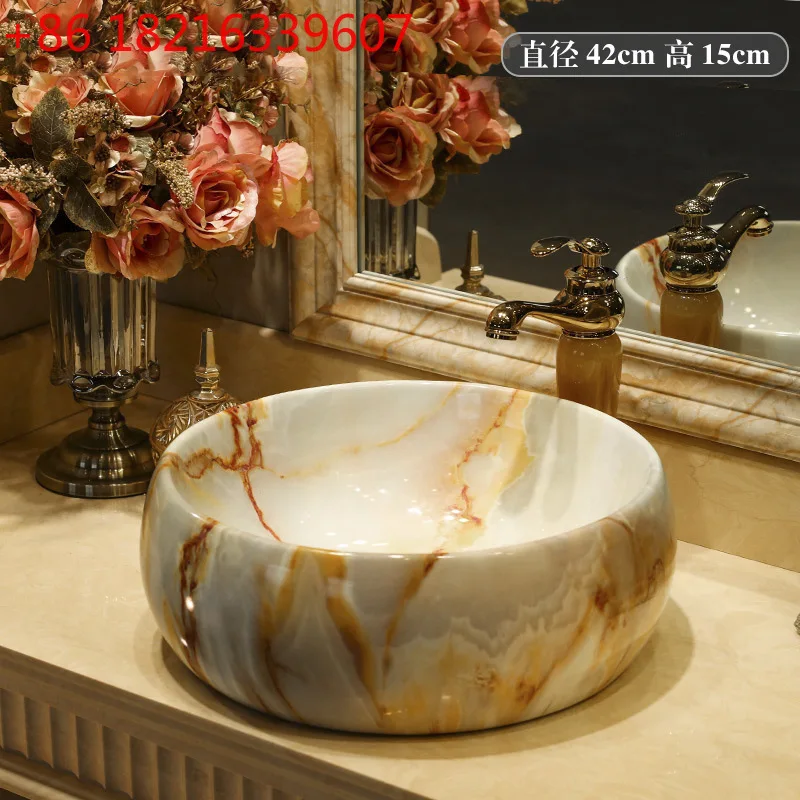 YAOCeramic stage basin Round art marble basin Ceramic wash basin Water transfer on stage wash