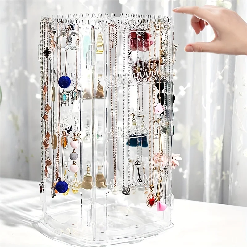 1pc 360 Rotating Earrings Holder, Jewelry Organizer, Jewelry Storage Box, 4 Tiers Jewelry Rack, Jewelry Display Rack