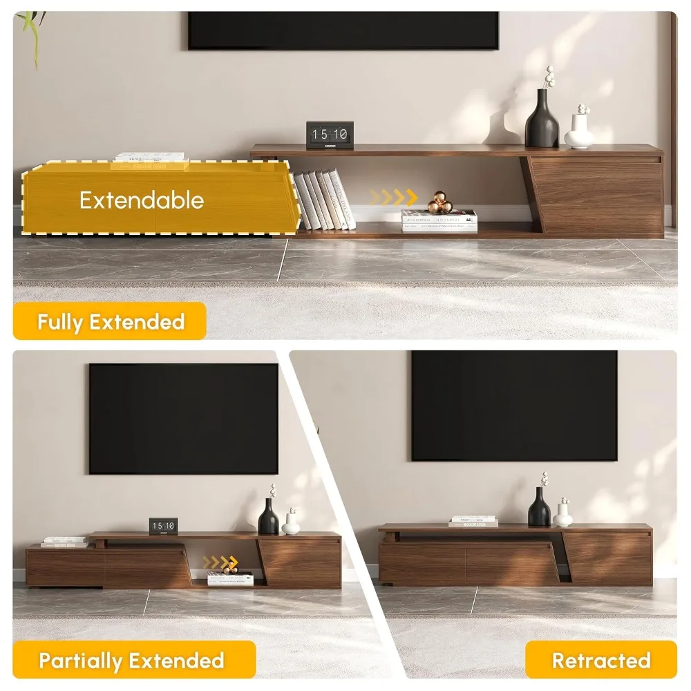 

Mid Century Walnut TV Stand & Coffee Table Set, Extendable TV Console for 120" TV with Storage Drawers, Modern, Customized