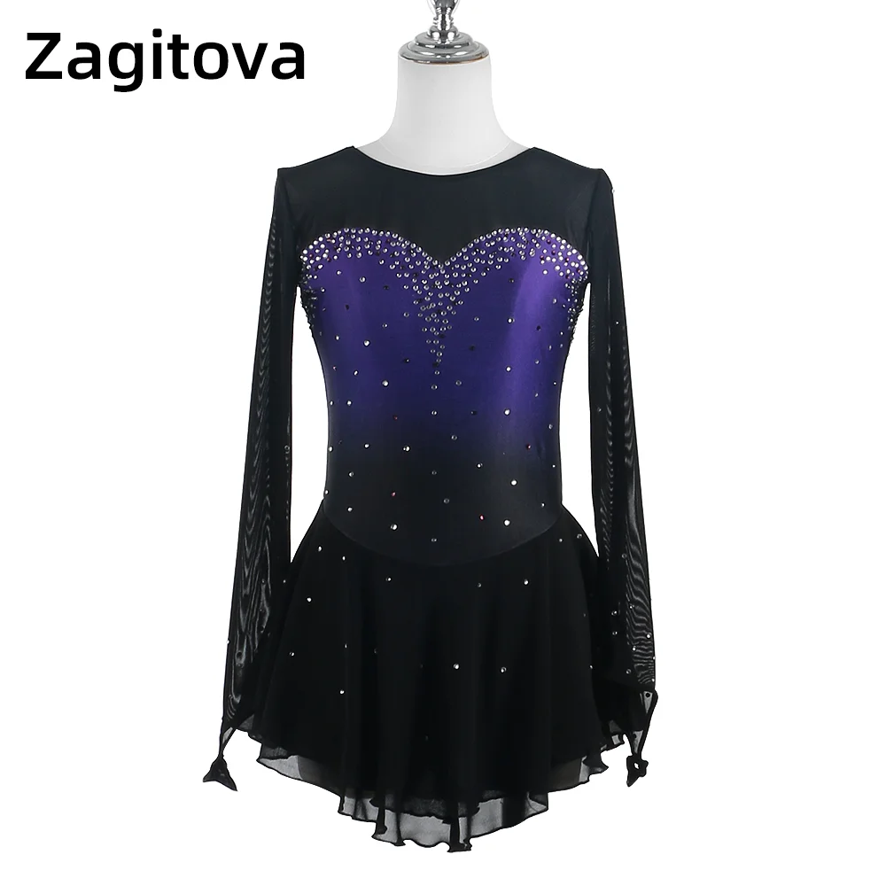 

Zagitova Figure Skating Dress Women Girls Black Purple Gradient Ice Skating Skirt Performance Competition Costume
