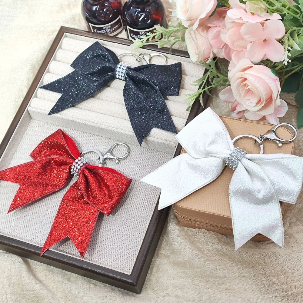 Originality Silk Ribbon Cloth Butterfly Keychain Flower Cheerleaders Keyring for Girl Pendant Backpack Key Ring Chain Gift