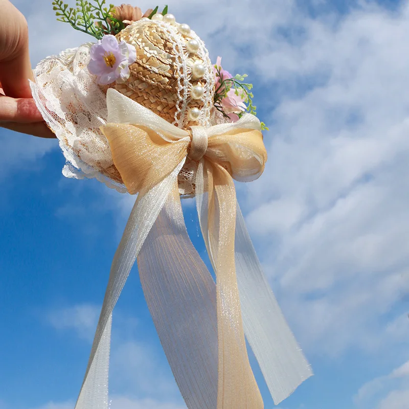 

New Arrival Pet Hat for Cats Lolita-style Straw Hat with Ruffled Trim Cute Summer Sunshade Cap Ins-style Photo Prop for Outdoor