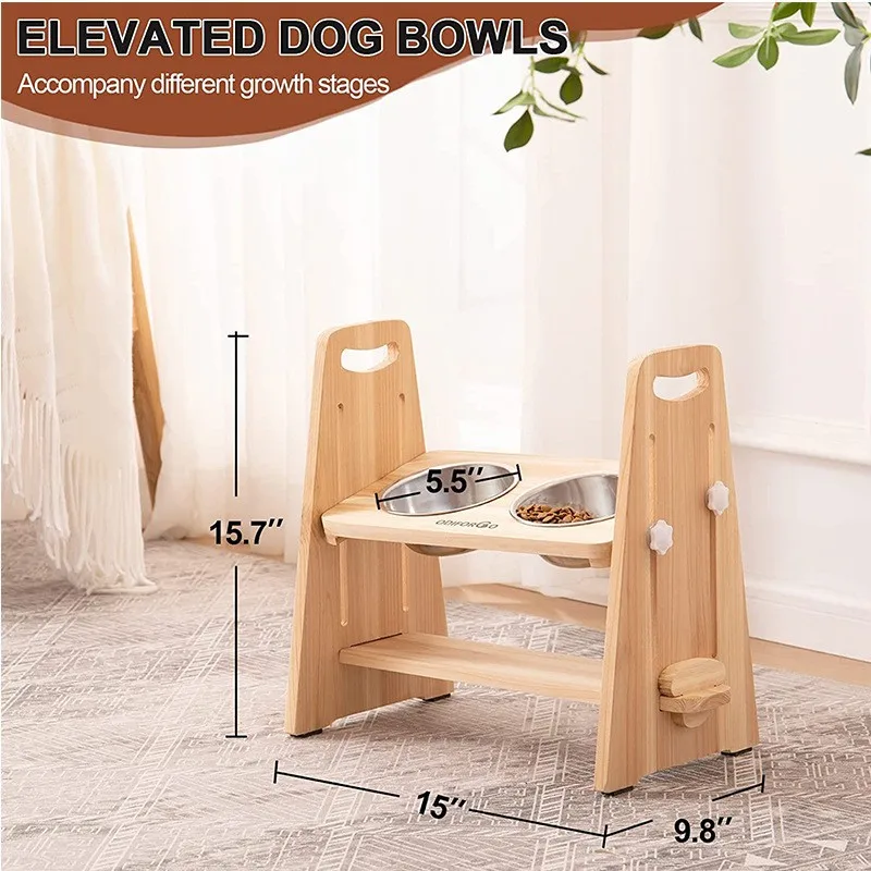 

Wooden pet bowl rack protects cervical spine bamboo wooden rack dog pet oblique mouth pet dining table dog bowl ceramic bowl