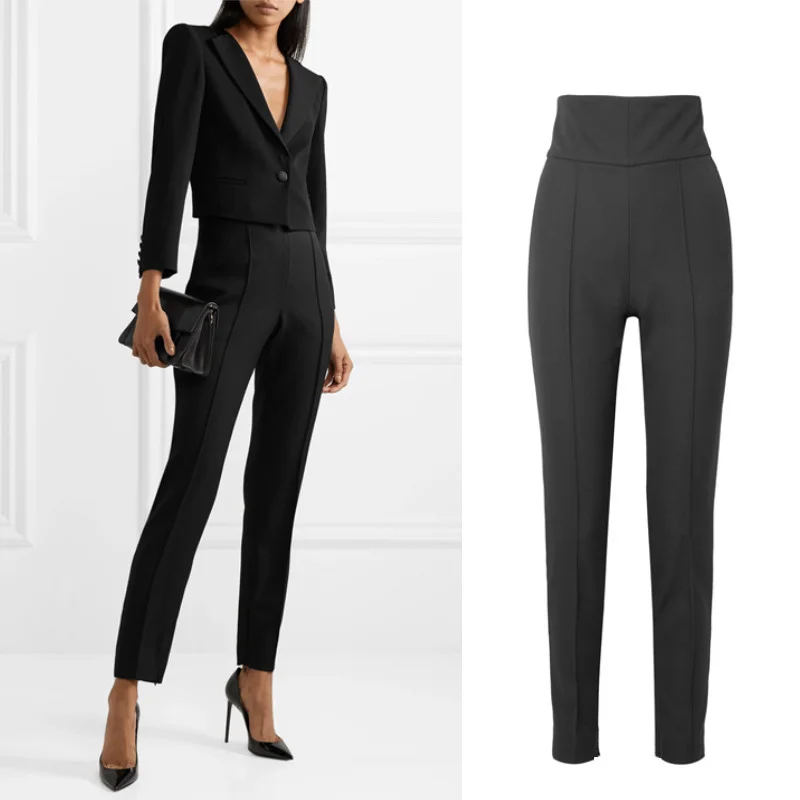 

new fashion brand high Spring waist longer length England styles titching trousers Female was thin pencil pants wq790 dropship