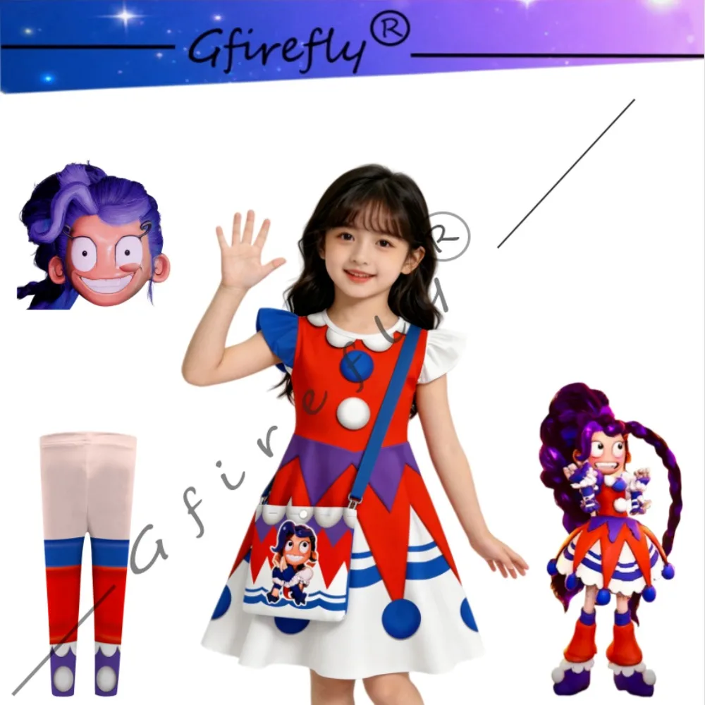 

Lily Party Game Time Cosplay Costume Girls Princess Clown Full Set Dress with Bag Mask Pants Accessories Halloween Party Wear