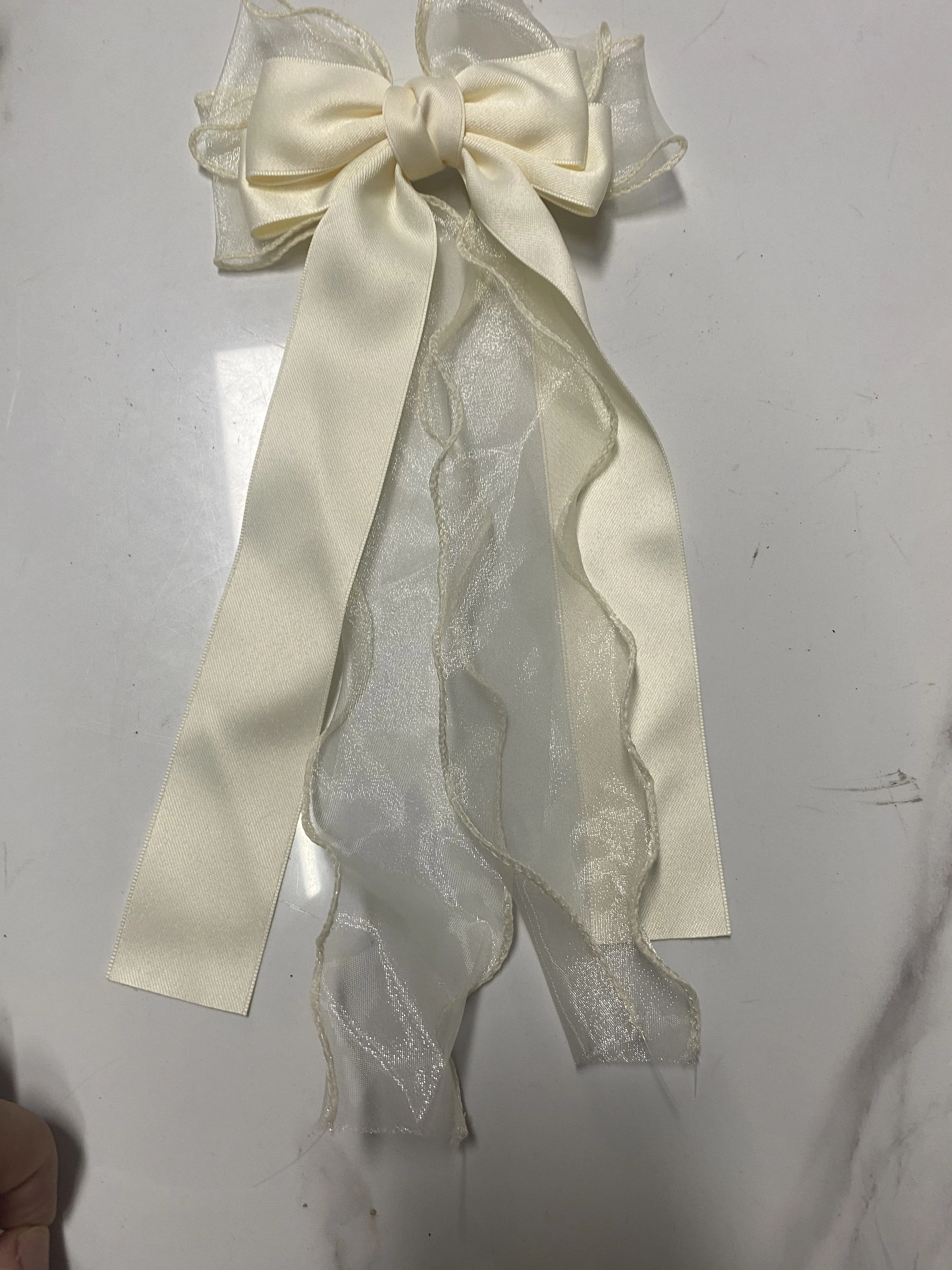 Mädchen-Haarspange aus Chiffon mit Schleife, elegante Haarspangen mit langem Band für Kinder, Hochzeit, Abschlussball, Alltag, französischer Stil, Haar-Accessoires – Detail 1