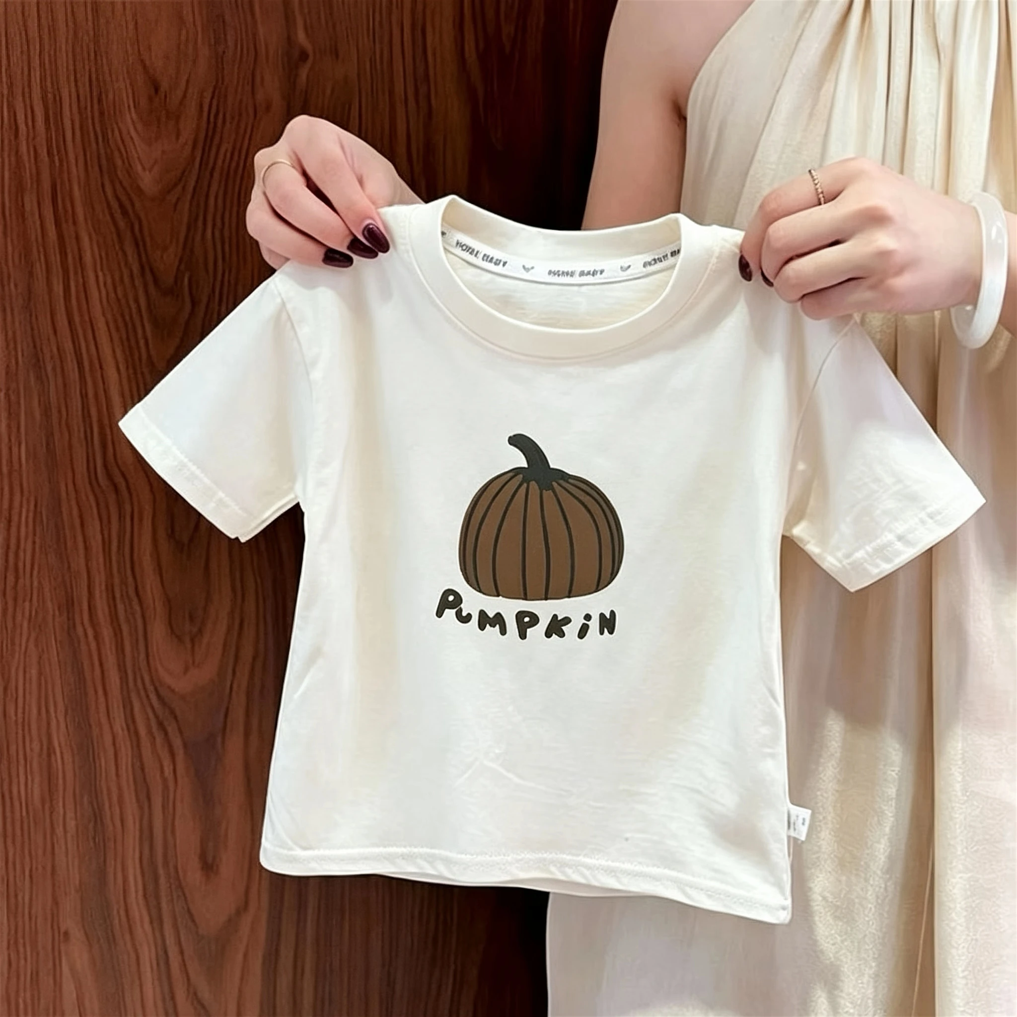 Pumpkin Pattern Children T-shirt Summer Clothing Loose Casual Short Sleeved Tops Tees Simple Comfort Kids T Shirts Round Collar