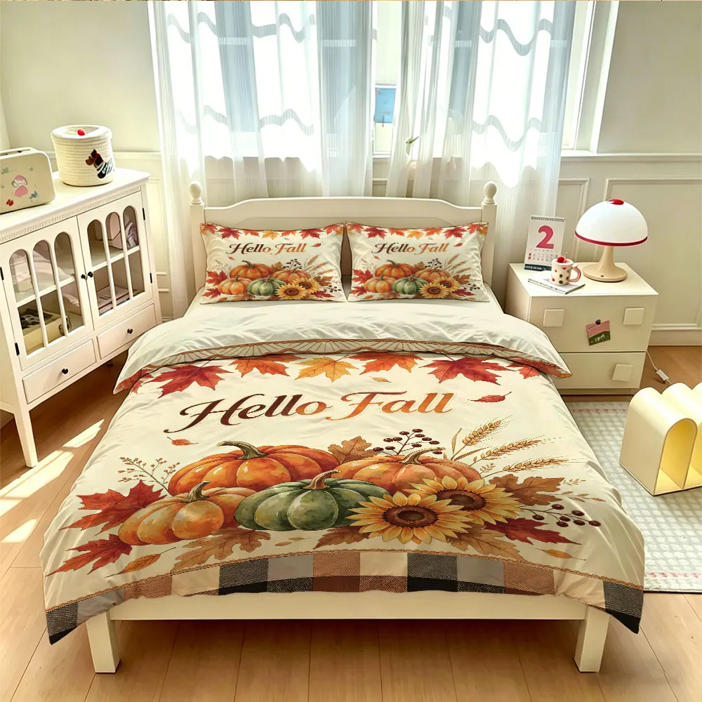 3pcs 90g polyester Hello Fall autumn decorative paintings featuring pumpkins sunflowers ideal soft home decoration