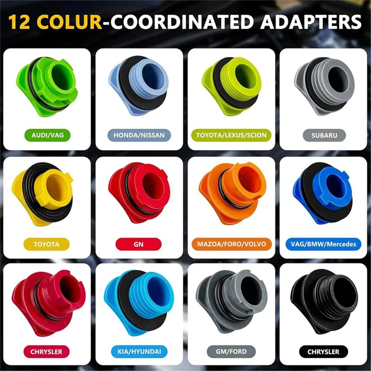 A20I 18 Pack No Spill Engine Oil Funnel Kit,1.5L Automotive Oil Funnel Set,2 Magnetic Adapter Organizer Boards 12 Adapters
