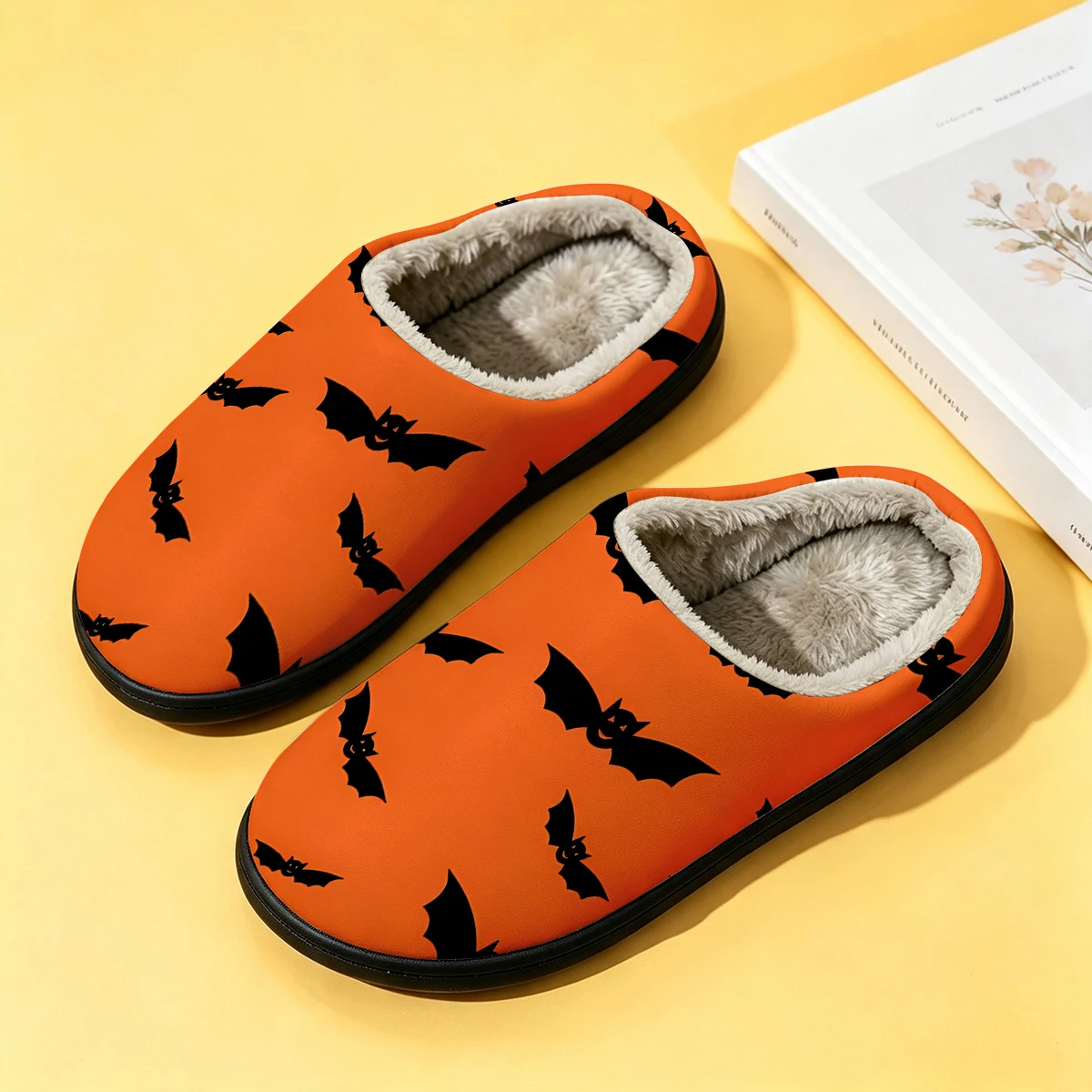 オレンジ色のコウモリのシルエットが描かれた女性用冬用高級コッ - Men Shoes Winter のレビューと価格