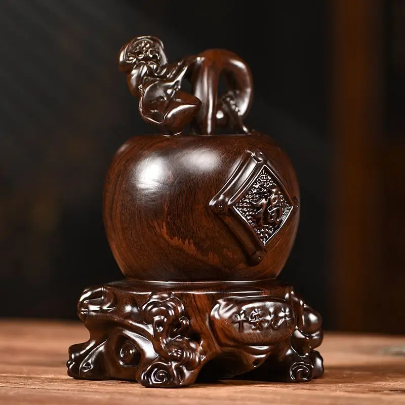 

Ebony Carved Apple Ornaments Solid Wood Home Living Room Decorations Opening Birthday Gift Redwood Craft Gift Ornaments