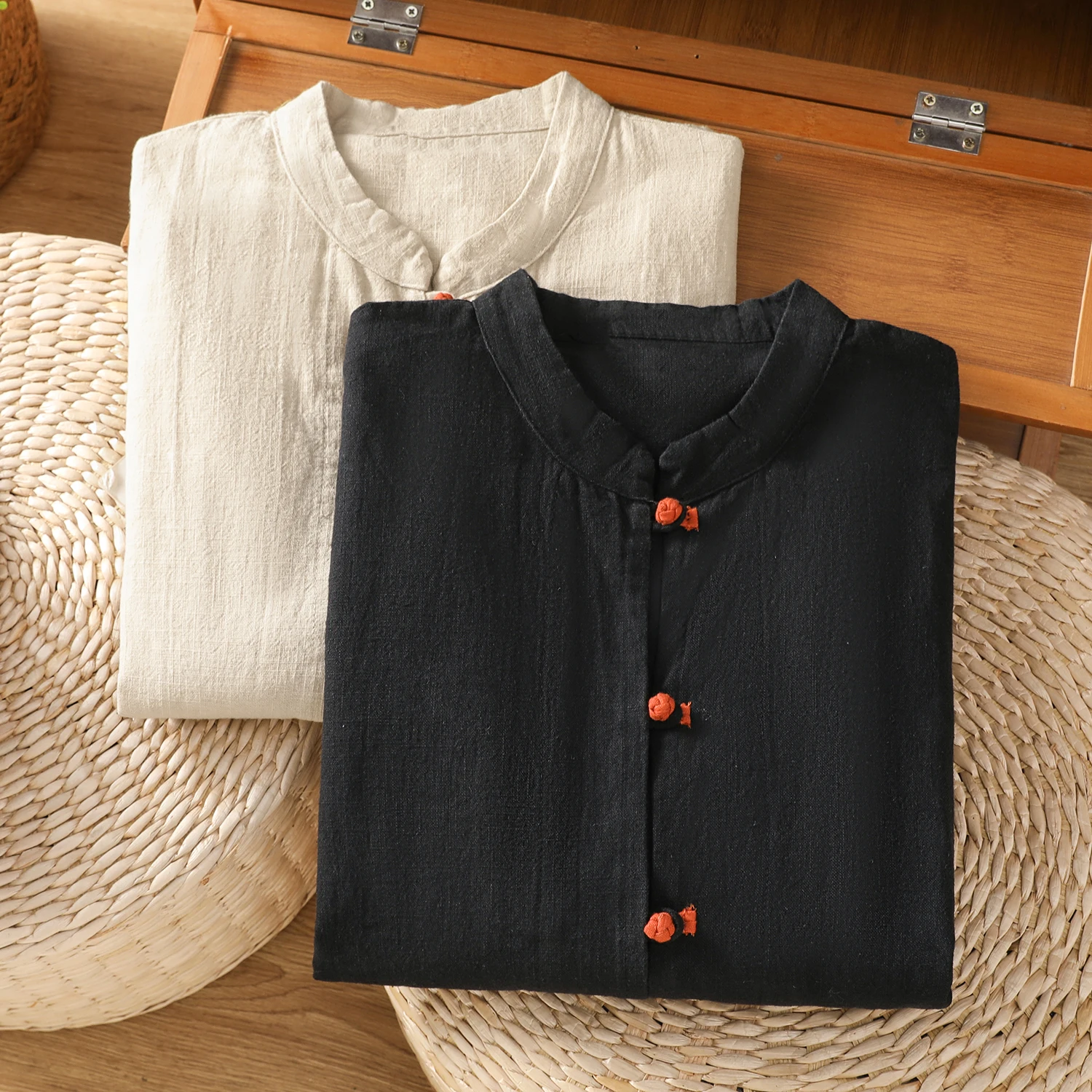 Nuevo chino Sle mujer largo Sve algodón lino irt primavera otoño nuevo modelo cárdigan abierto abrigo nacional Sle Stand Coll...