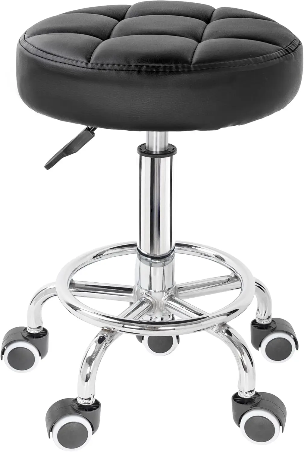 

Adjustable PU Leather Rolling Stool with Footrest for Spa Salon Massage Chair Black